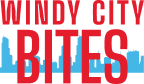 Red Windy City Bites with blue city graphic